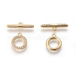 Brass Micro Pave Cubic Zirconia Toggle Clasps, Golden, Ring: 14x11.5x2mm, Hole: 1.2mm, Inner Diameter: 7mm, Bar: 20.5x5x2.5mm, Hole: 1.2mm