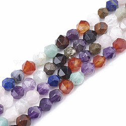Natural Mixed Stone Beads Strands, Star Cut Round Beads, Faceted, 7~8x6~7.5x6~7.5mm, Hole: 1mm, about 50pcs/strand, 15.9 inch