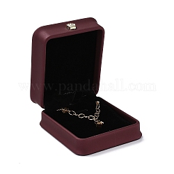 Boîte à bijoux en cuir pu, avec couronne en résine, pour pendentif boîte d'emballage, carrée, rouge foncé, 8.5x7.3x4 cm