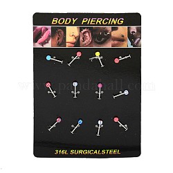 Personalized 316L Stainless Steel Lip Studs, Lip Piercing Jewelry, with Resin Ball Beads, Mixed Color, 14mm, P: 1mm, 12pcs/board