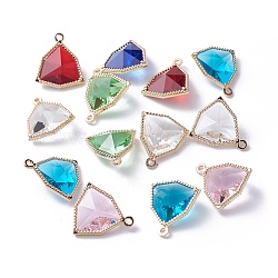 Glass Pendants, with Eco-Friendly Alloy Open Back Berzel Findings, Faceted, Triangle, Light Gold, Mixed Color, 17x14.5x7mm, Hole: 1.2mm