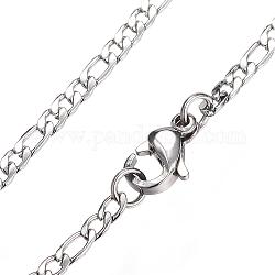 Collares de cadena de 304 acero inoxidable Figaro, con el corchete de la langosta, color acero inoxidable, 19.7 pulgada (50 cm), 2mm