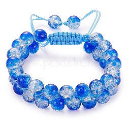 Funkelndes rundes Armband aus geflochtenen Glasperlen, doppellagiges, verstellbares Wickelarmband für Damen, Blau, Innendurchmesser: 2~3-1/8 Zoll (5~7.8 cm)