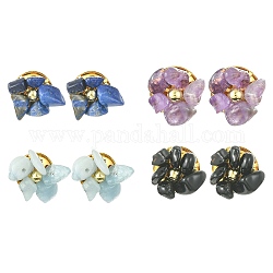 Boucles d'oreilles à tige en forme de fleur et de perles, mélange de pierres précieuses naturelles, bijoux en laiton doré, 14~19x13~17mm