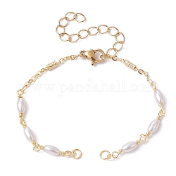Fabricación de pulseras de cadena de eslabones ovalados de perlas de imitación de plástico, con cierre de pinza, apto para encantos de conector, dorado, 6-1/4 pulgada (16 cm)