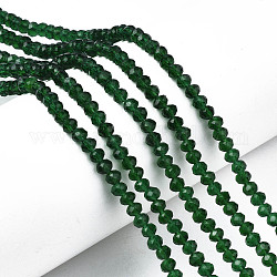 Chapelets de perles en verre, facette, rondelle, vert foncé, 6x5mm, Trou: 1mm, Environ 85~88 pcs/chapelet, 16.1~16.5 pouce (41~42 cm)