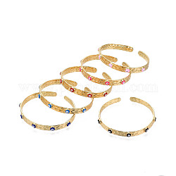 Real 18K Gold Plated Brass Open Cuff Bangle with Enamel Evil Eye for Women, Nickel Free, Mixed Color, Inner Diameter: 2-1/4 inch(5.8cm)
