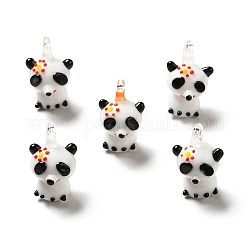 Handmade Lampwork Pendants, Panda Charms, White, 23~24x15~16x15~18mm, Hole: 3~3.5mm