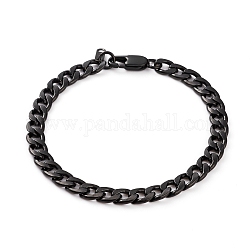 Bracelets chaîne à maillons cubains en acier inoxydable 304 pour homme, avec fermoir pince de homard, électrophorèse noir, 8-1/2 pouce (21.6 cm)