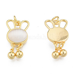 Imitation Shell & Pearl Resin Pendants, with Real 18K Gold Plated Brass Findings, Nickel Free, Rabbit Charm, Linen, 24x12.5x4mm, Hole: 3mm