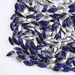 Pointed Back Resin Rhinestone Cabochons, Back Plated, Faceted, Horse Eye, Cobalt, 11.5~12x5.5~6x4mm, about 700pcs/bag