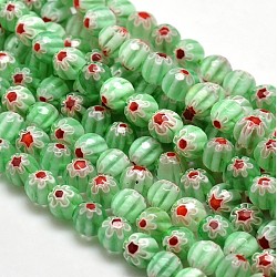 Faceted Millefiori Glass Round Beads Strands, Green, 8mm, Hole: 1mm, about 48pcs/strand, 14.3inch