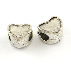 Heart Alloy European Beads, Tibetan Style, Lead Free, Antique Silver, 9x9.5x7mm, Hole: 4mm, about 550pcs/1000g