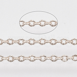 3.28 Feet Brass Cable Chains, Textured, Soldered, Flat Oval, Rose Gold, 2x1.4x0.4mm