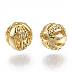 Messing filigranen Perlen, mit Zirkonia, Runde, Transparent, echtes 18k vergoldet, 8 mm, Bohrung: 1 mm