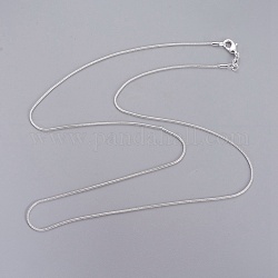 Brass Round Snake Chain Fine Necklaces, with Lobster Claw Clasps, Silver Color Plated, 24 inch, 1mm