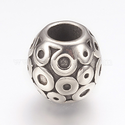 316 perles européennes chirurgicales en acier inoxydable, Perles avec un grand trou   , rond avec cercle, argent antique, 11x10mm, Trou: 5mm