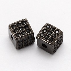 Micro en laiton cube ouvrent perles cubes de zircone, Sans cadmium & sans nickel & sans plomb, gunmetal, 6x6x6mm, Trou: 1mm
