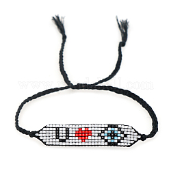 Love U and Böse Augen Miyuki Glass Seed Braided Bead Armband für Frauen, rot, 11 Zoll (28 cm)