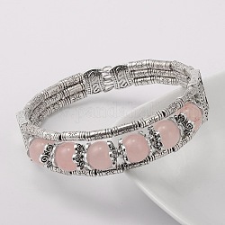 Stile tibetano braccialetti antico in lega d'argento quarzo rosa naturale della pietra preziosa, 2 pollice (5.1 cm)