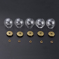 DIY Globe Bubble Cover Anhänger machen, mit eisernen Perlenkappenanhängern und transparenten handgefertigten mundgeblasenen Glasperlen, Antik Bronze, 20.5~22x20 mm, Halb Loch: 11.5 mm, 5 Stück / Set