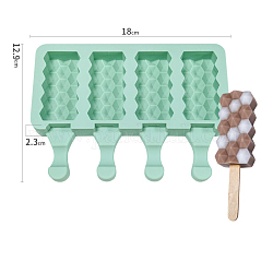 Silikonformen für Eiscremestäbchen, 4 Rechteck mit rautenförmigen Hohlräumen, Wiederverwendbarer Eispop-Formenmacher, mittlerer Aquamarin, 129x180x23 mm, Kapazität: 40 ml (1.35 fl. oz)
