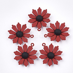 Pendentifs en alliage peint par pulvérisation, fleur, rouge, 23x20x5.5mm, Trou: 1.4mm