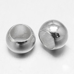 Messing europäischen Perlen, Großloch perlen, Rondell, silberfarben plattiert, 8x5.5 mm, Bohrung: 5 mm