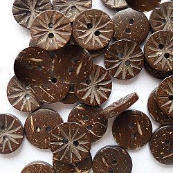 Round Carved 2-hole Basic Sewing Button, Coconut Button, Coconut Brown, about 13mm in diameter, about 100pcs/bag