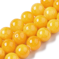 Natural Dyed Yellow Jade Gemstone Bead Strands, Round, Gold, 8mm, Hole: 1mm, about 50pcs/strand, 15.7 inch