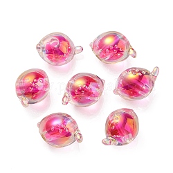Placage uv perles acryliques irisées arc-en-ciel, perle bicolore en perle, poisson, rose foncé, 15x17x15mm, Trou: 3.5mm