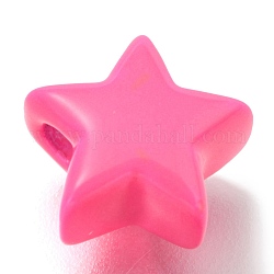 Spritzlackierte Messingperlen, Stern, neon rosa , 9.5x10x5.5 mm, Bohrung: 2.3 mm