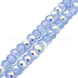 Cuisson des brins de perles de verre transparentes peintes, imitation opalite, facette, de couleur plaquée ab , ronde, bleuet, 8x6.5mm, Trou: 1.4mm, Environ 64~65 pcs/chapelet, 16.34~16.54'' (41.5~42 cm)
