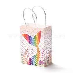Rectangle Foldable Creative Kraft Paper Gift Bag, with Handle, Wedding Favor Bag, Mermaid Pattern, 15x11x0.15cm