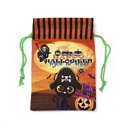 Sacchetti portaoggetti in panno di cotone di halloween, borse regalo rettangolari con coulisse borse goody, per sacchetti regalo di caramelle, modello del gatto, 21x14.5x0.4cm