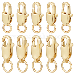 Beebeecraft 20Pcs 2 Styles Rack Plating Brass Lobster Claw Clasps with Jump Rings, Cadmium Free & Nickel Free & Lead Free, Real 18K Gold Plated, 8~10x4~5mm, 10pcs/style