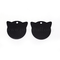 Алюминиевые пустые подвески, кошка, чёрные, 28x31x1.5 мм, отверстие : 3 мм