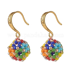 Perles rocailles miyuki rondes, boucles d'oreilles pendantes en perles de rocaille japonaises, lustre de couleurs opaques, Crochets d'oreille en laiton, colorées, 27mm, pin: 0.8 mm