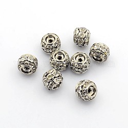 Brass Rhinestone Beads, Grade A, Platinum Color, Clear, Barrel, about 10mm in diameter, 9mm long, hole: 1.5mm