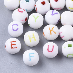 Craft Style Acrylic Beads, Horizontal Hole, Round with Random Initial Letter, Mixed Color, 8mm, Hole: 1.5mm, about 2380pcs/500g