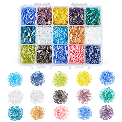 Nbeads 225g 15 Farben Glashornperlen, Mischfarbe, 6~6.5x2 mm, Bohrung: 0.8~1 mm, 15 g / Farbe