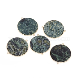 Соединители из натурального риолита из яшмы, с фурнитурой латунной золотого тона, плоско-круглые, 45~48x39~41.5x1.5~2.2 мм, отверстие : 1.5 мм