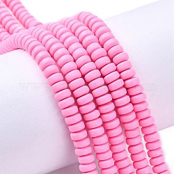 Handgemachte Fimo-Perlen Stränge, für DIY Schmuck Bastelbedarf, Flachrund, tief rosa, 6~7x3 mm, Bohrung: 1.5 mm, ca. 113~116 Stk. / Strang, 15.55 Zoll ~ 16.14 Zoll (39.5~41 cm)