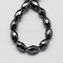 Non-magnetic Synthetic Hematite Beads Strands, Grade A, Faceted, Oval, Black, 9x6x6mm, Hole: 1mm