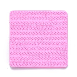 DIY Sweater Stitch Texture Food Grade Silicone Molds, Fondant Impression Mat Mold, for Cupcake Cake Decoration, Rectangle, Hot Pink, 99x97x7mm