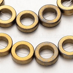 Electroplate Non-magnetic Synthetic Hematite Beads Strands, Ring, Golden Plated, 14x4mm, Hole: 1mm, about 29pcs/strand, 15.7 inch