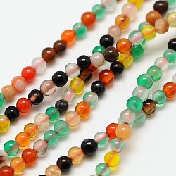 Chapelets de perles rondes en agate naturelle, teinte, couleur mixte, 3mm, Trou: 0.8mm, Environ 126 pcs/chapelet, 15 pouce