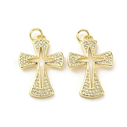 Brass with Cubic Zirconia Pendant, Cross, Real 16K Gold Plated, 25x16.5x2.5mm