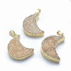 Natural Quartz Pendants, with Golden Tone Brass Findings, Moon, Dyed, Antique White, 38~45x22~25x10~13mm, Hole: 5x8mm