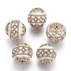 Perles Indonésiennes manuelles, avec les accessoires en métal, ronde, or clair, blanc, 19.5x19mm, Trou: 1mm
